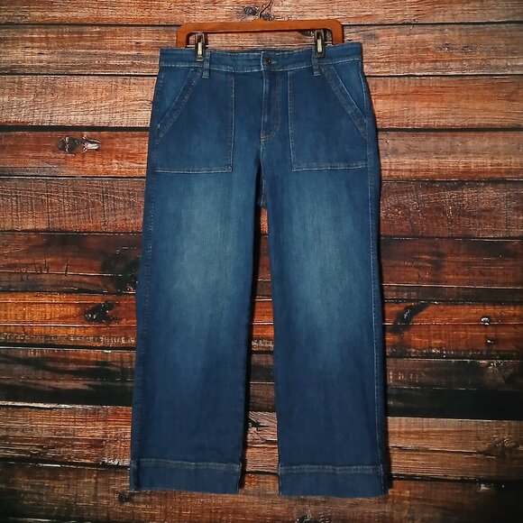 Orvis Jeans Size 14 Natural Rise Crop Capri Dark Blue Denim Stretch Flap Pocket - Picture 2 of 10